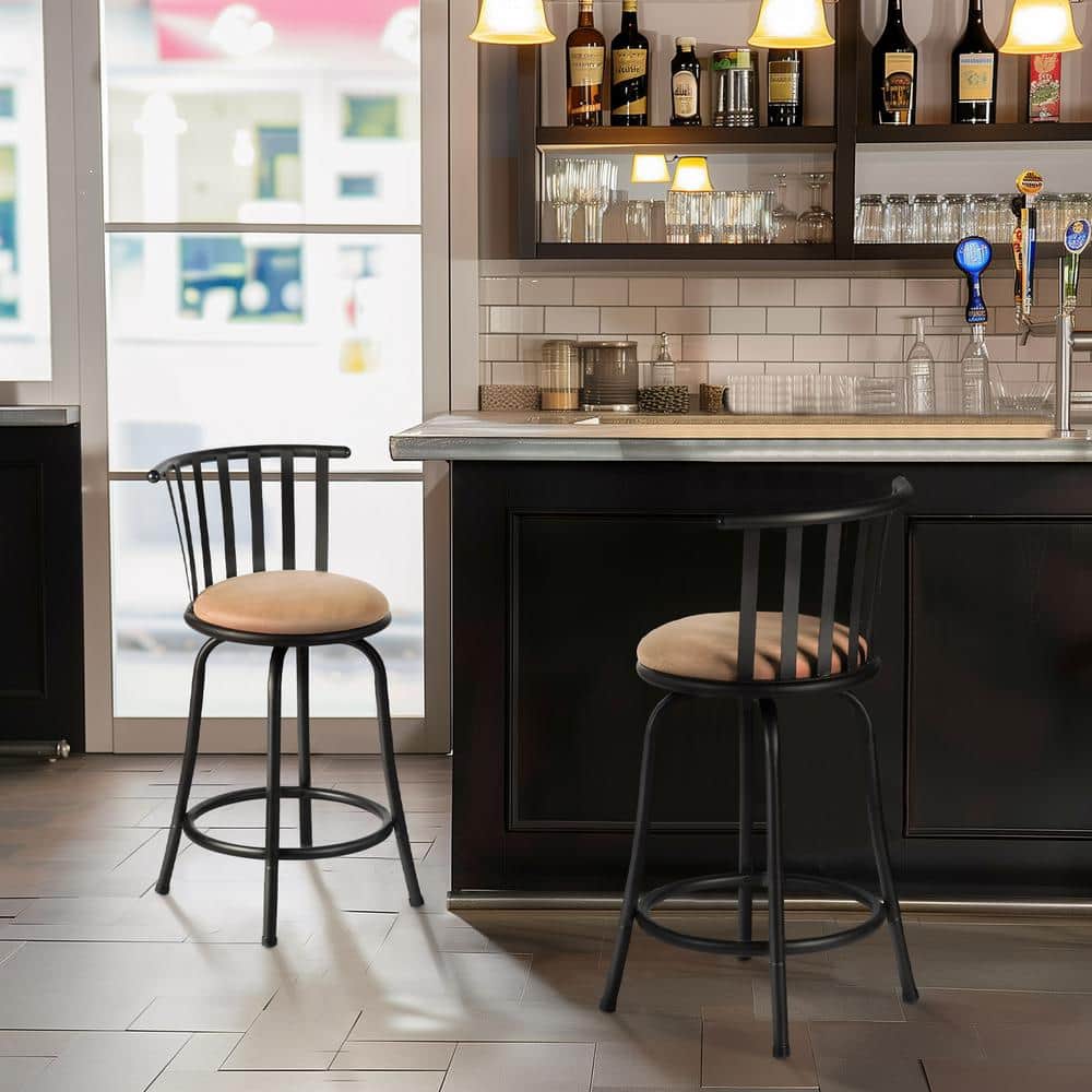 FurnitureR Brown Velvet 24'' Swivel Adjustable Counter Stool