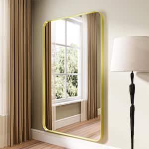 36 in. W x 60 in. H Rectangular Modern Gold Aluminum Framed Rounded Full Length Mirror