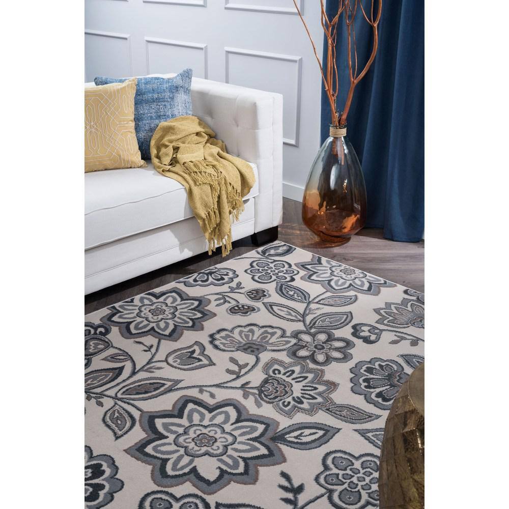 Cream Floral Synthetic 5' x 7' Reversible Area Rug