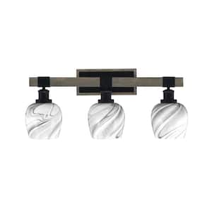 Richmond 11.25 in. 3 Light Vanity Light Matte Black & Painted Wood-look Metal with 6" Onyx Swirl no bulbs included