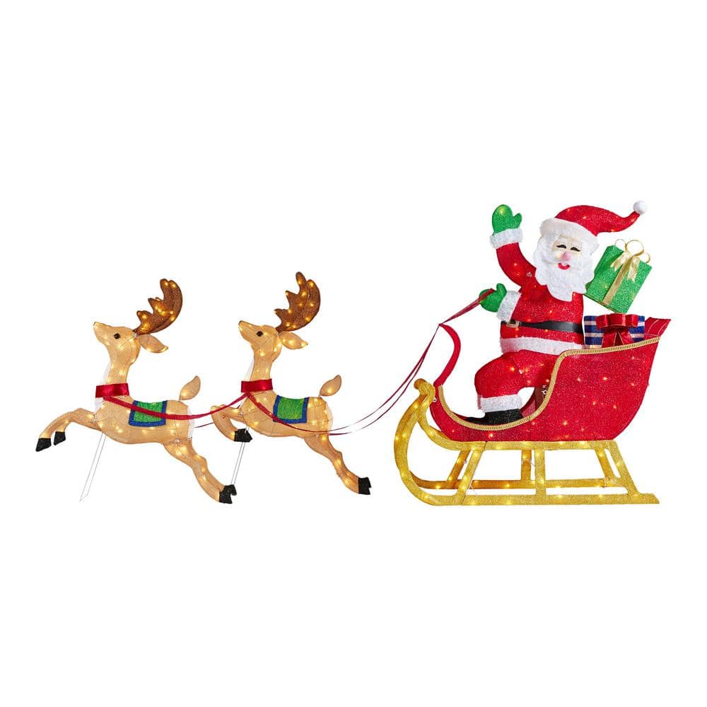 Home Accents Holiday 85 Ft Yuletide Lane Giant Sized Led Santas Sleigh With Two Reindeers Yard