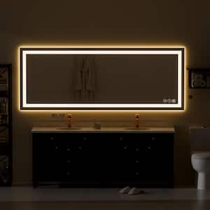 84 in. W x 32 in. H Anti-fog Mirror Power off Memory Function Rectangular Frameless Wall Bathroom Vanity Mirror inSilver