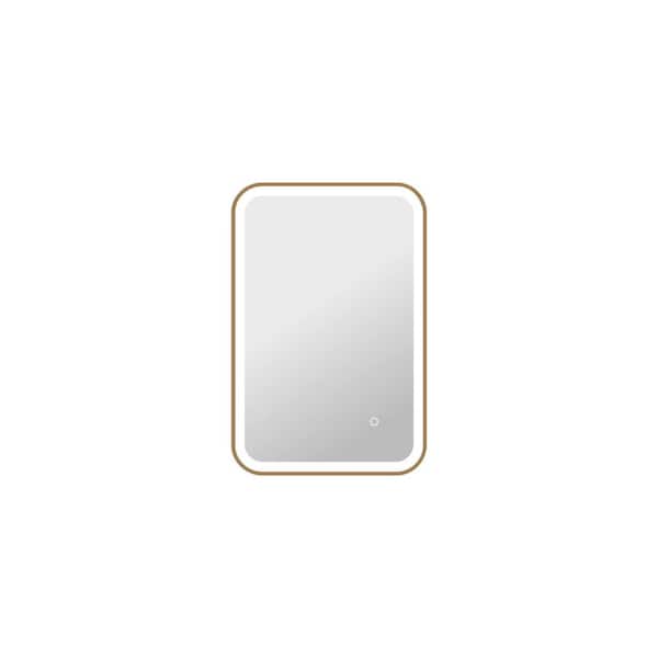 30 in. W x 20 in. H Rectangle Framed LED Wall Mirror in Satin Gold