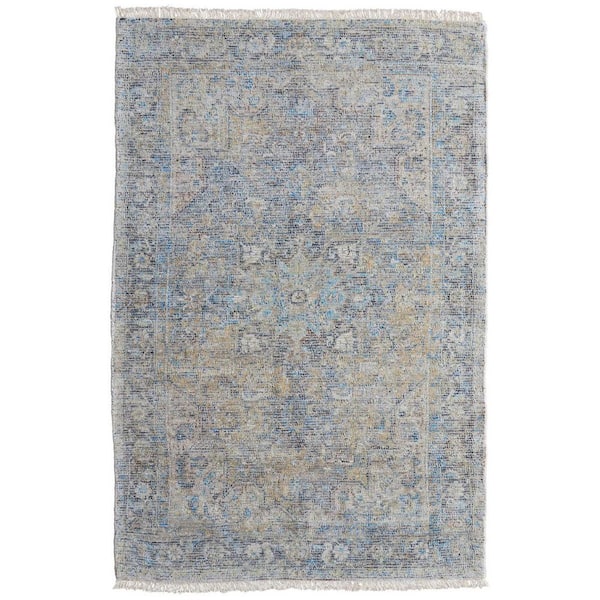 4 X 6 Gray, Blue, Tan Abstract Area Rug