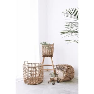 Round Handmade Sparsed Wicker Water Hyacinth Small Basket with Handles