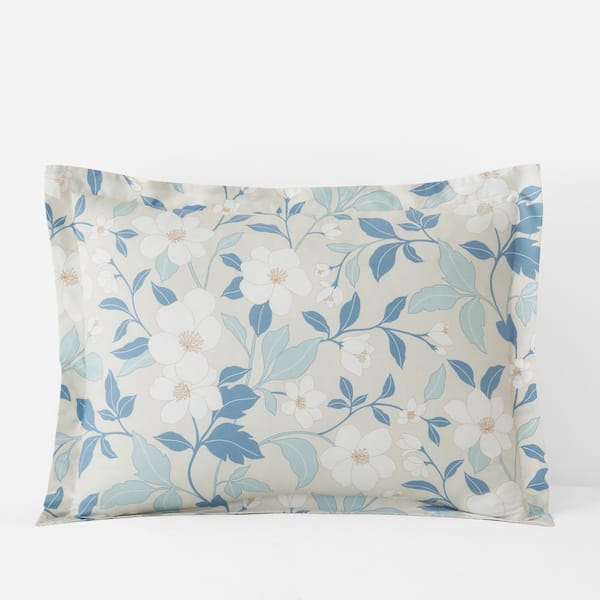 Company Cotton Clemencia Floral Pale Blue Cotton Percale Standard Sham