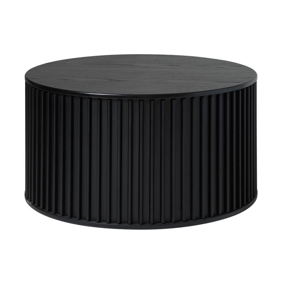 Contemporary 33 in. Black Oak Round MDF Coffee Table with Hidden Storage