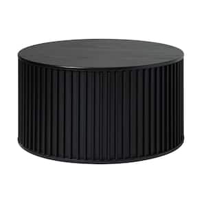 Contemporary 33 in. Black Oak Round MDF Coffee Table with Hidden Storage
