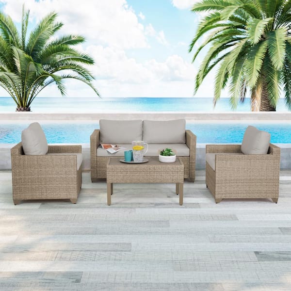 TK CLASSICS Maui 5-Piece Metal Patio Conversation Set with Hazel Cushions