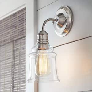 5.1 in. 1-Light Brushed Nickel Wall Sconce with Clear Glass