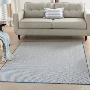 Courtyard Ivory Blue 5 ft. x 7 ft. Geometric Contemporary Indoor/Outdoor Patio Area Rug