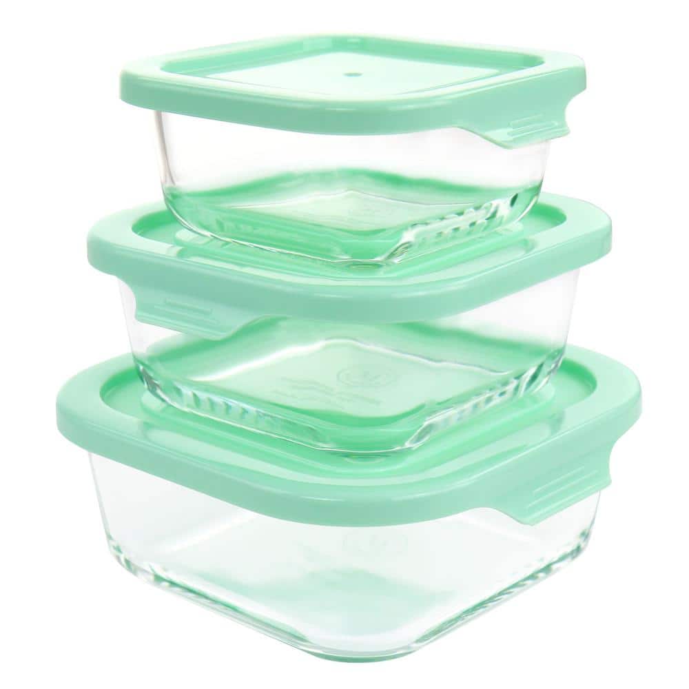 Martha Stewart Clear Glass Storage Containers with Mint Lids, 6-Piece Set