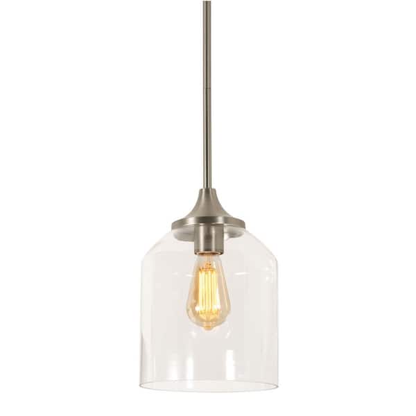 AFX William 1-Light Satin Nickel Standard Pendant Light with Clear Glass Shade