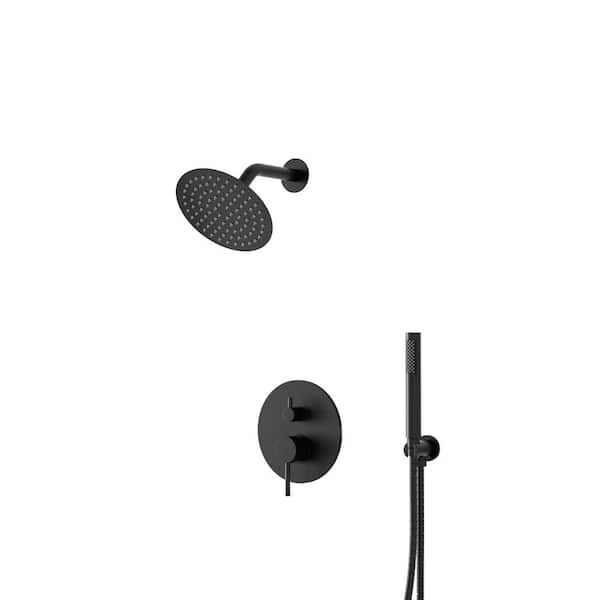 Crozet 2-Spray Wall Mount Round Rain Shower Head and Handheld Shower Faucet 1.8 GPM in Matte Black (Valve Included)