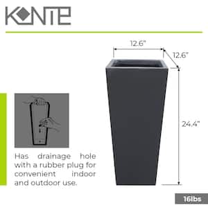 24.4 in. Tall Charcoal Lightweight Concrete Rectangle Modern Tapered Outdoor Planter