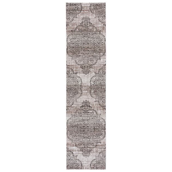 Havana Light Brown/Black 2 ft. x 9 ft. Distressed Medallion Indoor/Outdoor Runner Rug