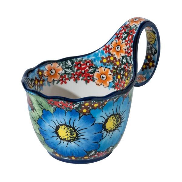 18.6 fl. oz. Handpainted Floral Ceramic Soup Bowl with Loop Handle Oven and Dishwasher Microwave Safe