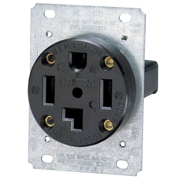 Leviton 30 Amp Industrial Flush Mount Shallow Single Outlet, Black 278-S00