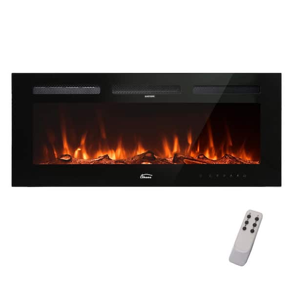 36 in. Wall Mounted/Embedded Electric Fireplace Insert with Crystal Glass Stone and Log Set