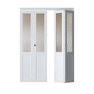 60 in. x 80.5 in. 1/2 Lite Tempered Kasumi Ripple Glass Solid Core White Finished Closet Bifold Door with Hardware