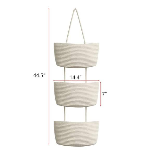 3-Tier White Woven plant fiber Hanging Baskets L09JBZD7ZM - The
