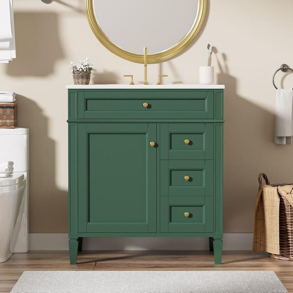 Unbranded 30 in. W x 18 in. D x 33 in. H Freestanding Bath Vanity in Green with White Ceramic Top