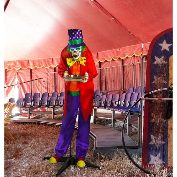 Presence 72 Halloween Decorations Outdoor - Standing Animatronic Clown with Red Light Up Eyes, Motion and Sound Activated Moving Arms and Head, Scary Clown Halloween Yard Patio Hoe Decor