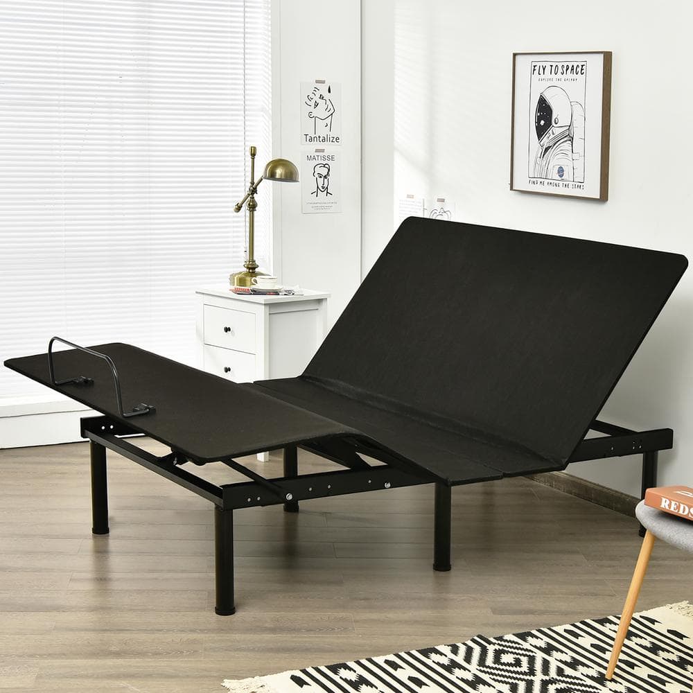 Queen Adjustable Black Metal Frame Bed Base with Remote Control