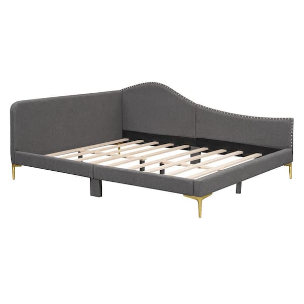Grey Full Size Upholstered Daybed with Headboard and Armrest