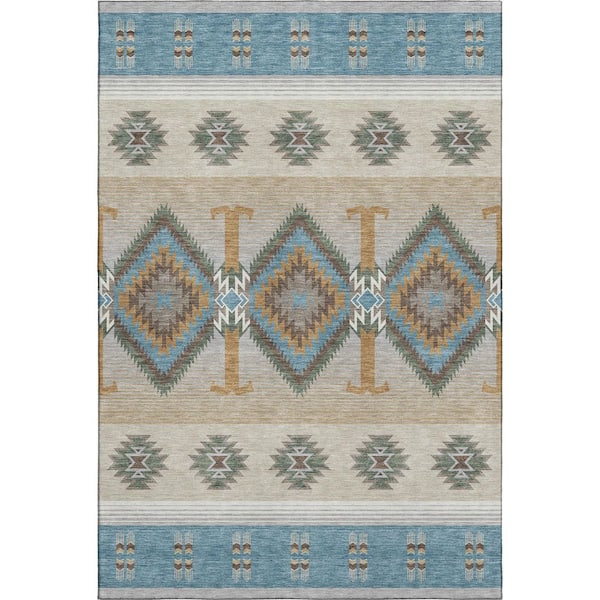 Mayfield Premium Machine Washable Abstract AMF2541 Teal 3 ft. x 5 ft. Area Rug
