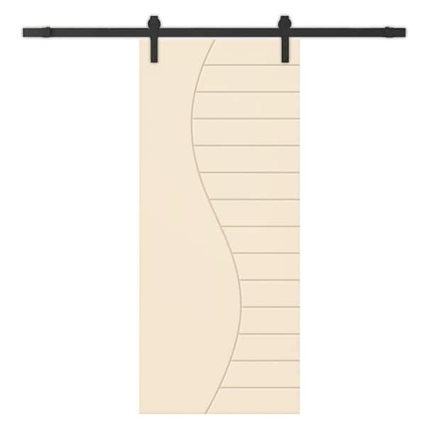 CALHOME 24 in. x 80 in. Beige Painted Composite MDF Paneled Interior Sliding Barn Door with Hardware Kit