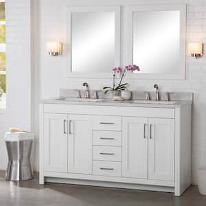 Westcourt 61 in. W x 22 in. D x 39 in. H Double Sink  Bath Vanity in White with Silver Ash Engineered Solid Surface Top