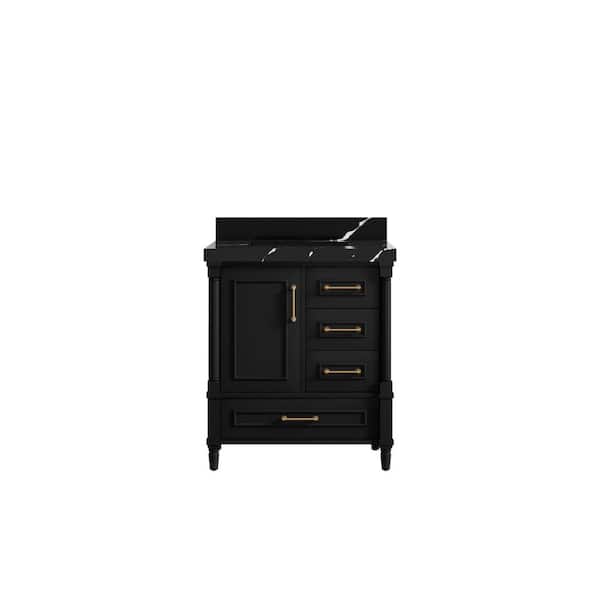 Willow Collections Hudson 30 in. W x 22 in. D x 36 in. H Single Sink Bath Vanity Center in Black with 2" Calacatta Black Top