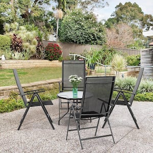 4-Pieces Black Adjustable Steel Patio Folding Dining Chair Recliner