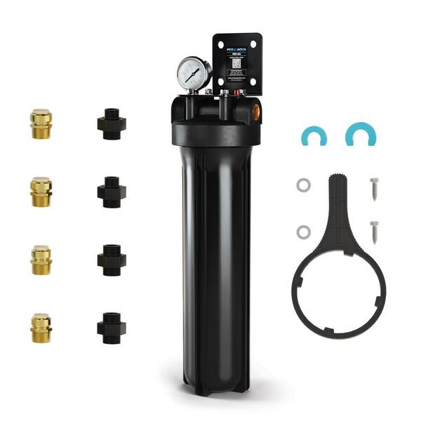 Max Water 10x4.5 BB 1-Port Whole House Water Filter System With Gauges – 2-Stage, Clear Housing, Sediment & Fluoride Reduction