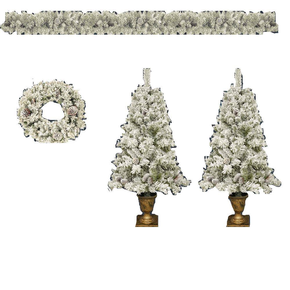 4 ft. Pre-Lit Artificial Christmas Tree Set with Garland, Wreath and 2-Xmas