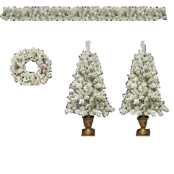 Unbranded 4 ft. Pre-Lit Artificial Christmas Tree Set with Garland, Wreath and 2-Xmas Trees with LED Lights (4-Piece)