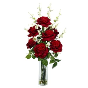 29 in. Artificial H Red Roses with Cherry Blossoms Silk Flower Arrangement