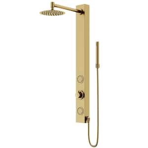 Gardenia 39 in. H x 4 in. W 2-Jet Shower Panel System with Round Head and Hand Shower Wand in Matte Brushed Gold
