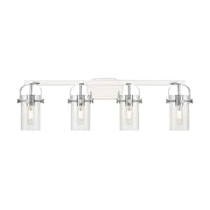 Pilaster II Cylinder 34.88 in. 4-Light Polished Chrome Vanity Light with Glass Shade