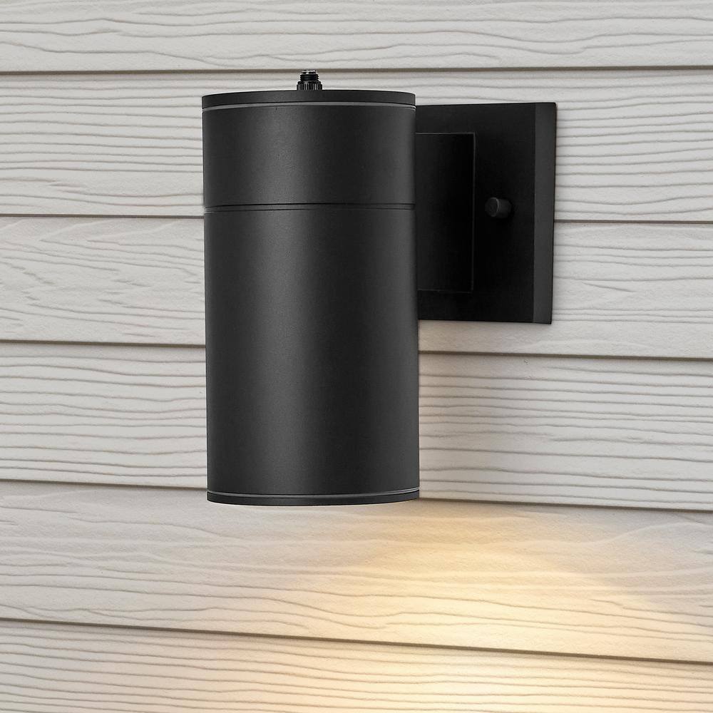 Modern Black Aluminum Cylinder Wall Sconce with Dusk to Dawn Sensor