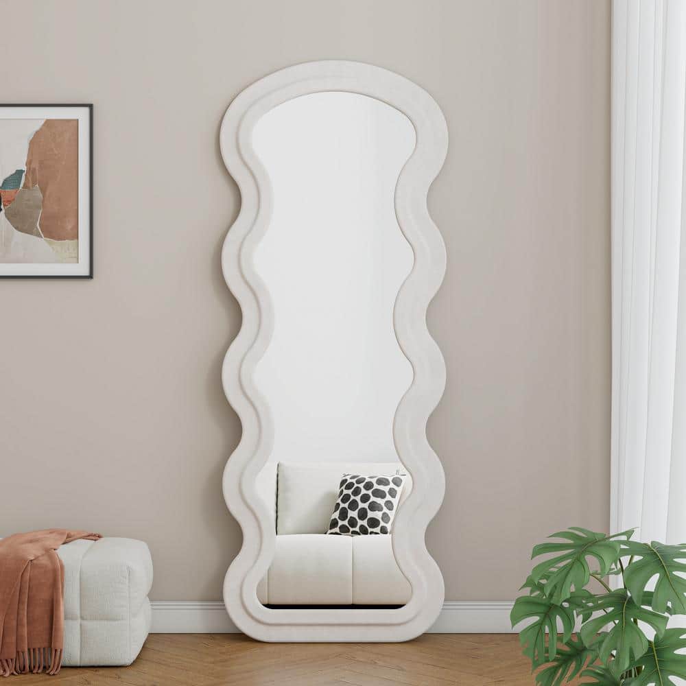 Cream White 23.62 in. W x 62.99 in. H Wavy Rectangular Metal Full Length Mi