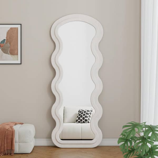 Unbranded Cream White 23.62 in. W x 62.99 in. H Wavy Rectangular Metal Full Length Mirror