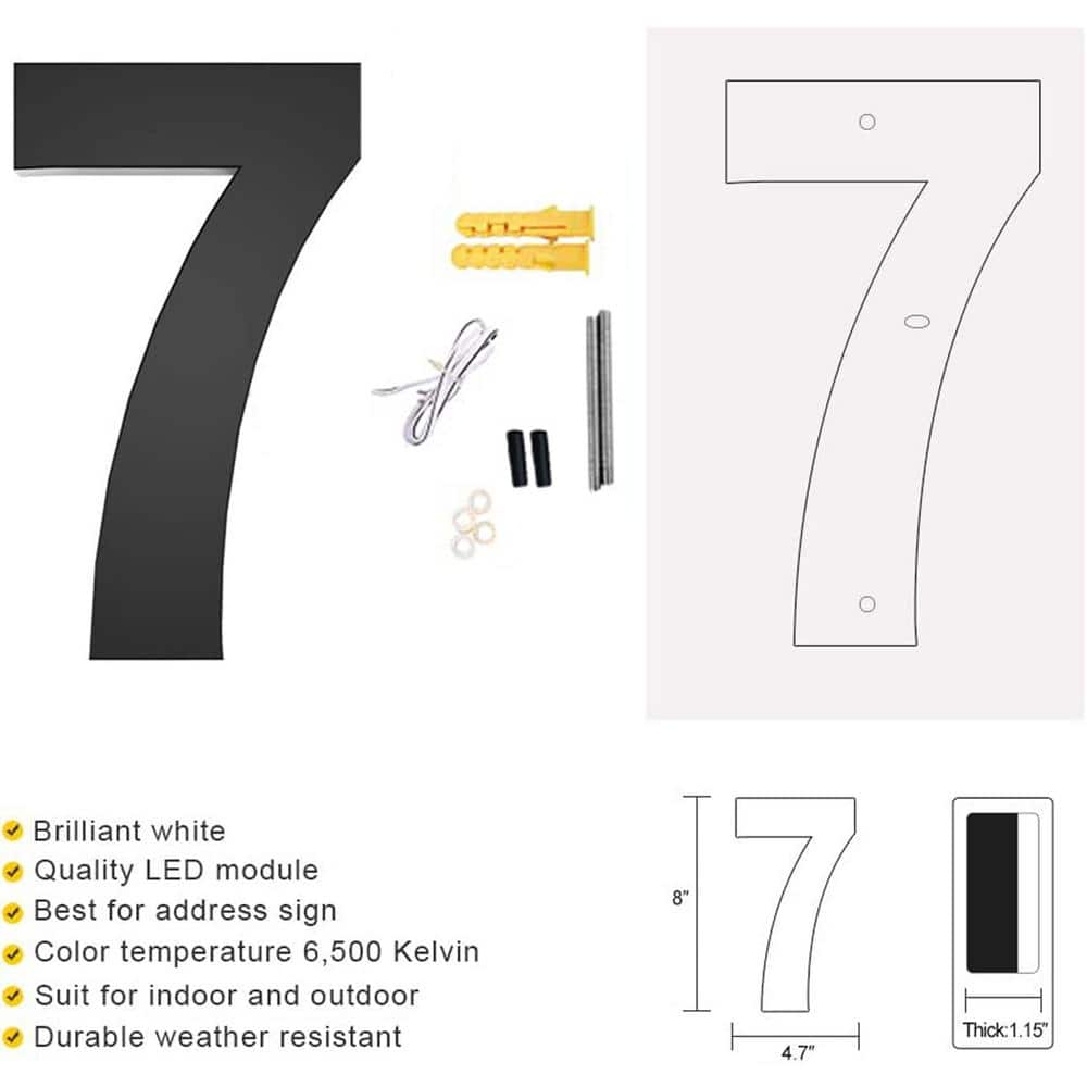 8-Inch Black Steel Floating LED House Number 7