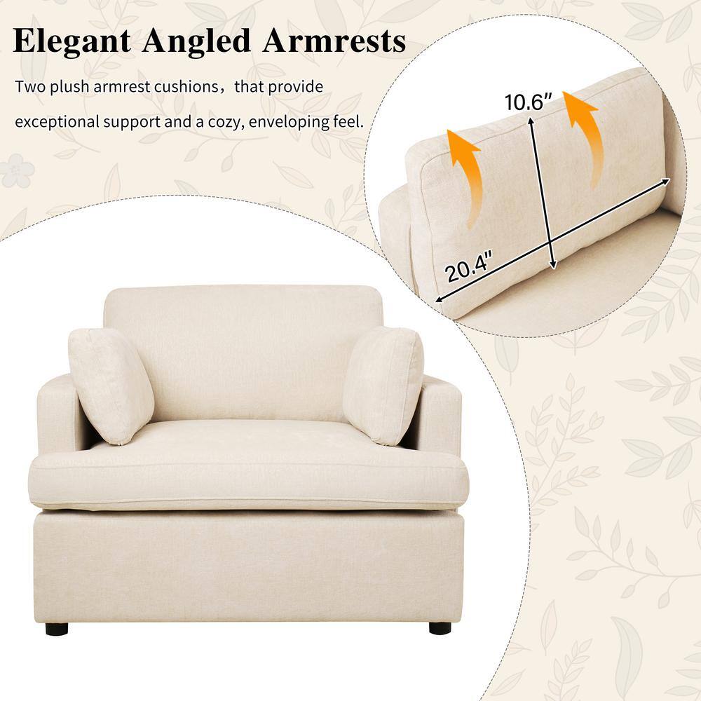 Beige Barrel Accent Chair with Wood Frame and Cushions