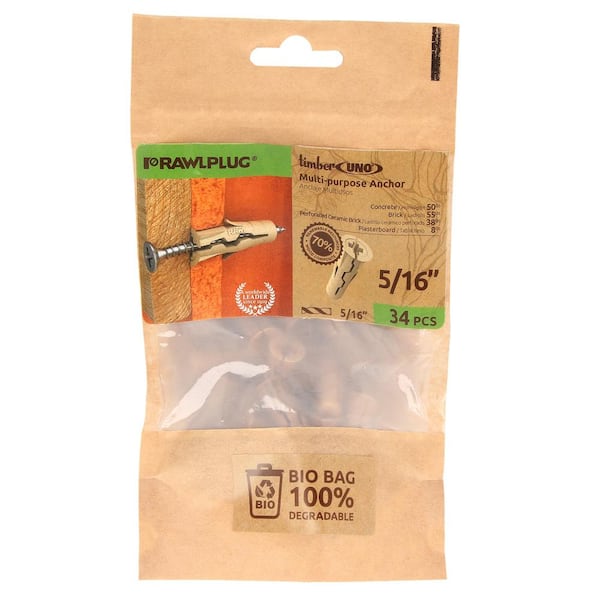 Uno Timber Multi-Purpose Drywall Anchors 5/16 20 lbs. (Bio Pack of 34)