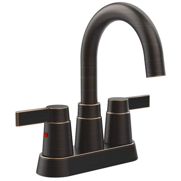4 in. Centerset Double Handle High Arc Bathroom Sink Faucet with Drain Kit in Oil Rubbed Bronze