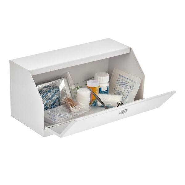 Vivacomfort 12.5 in. W x 6 in. H Medium White Metal Surface Mount Medicine Cabinet without Mirror with Lock