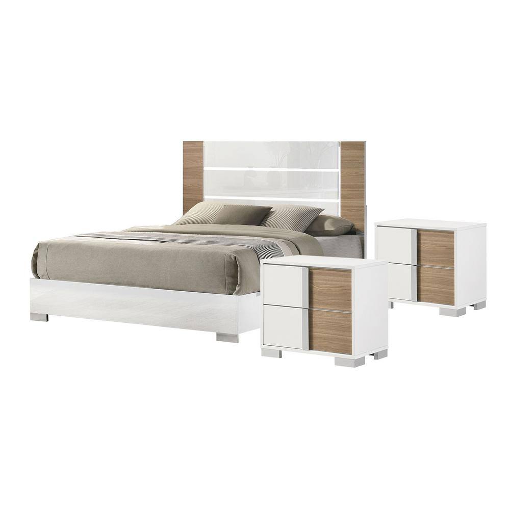 Furniture of America Ahndea 3Piece Modern White and Natural Wood