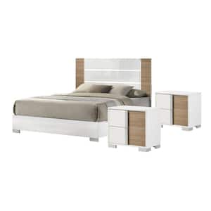 Ahndea 3-Piece Modern White and Natural Wood California King Bedroom Set